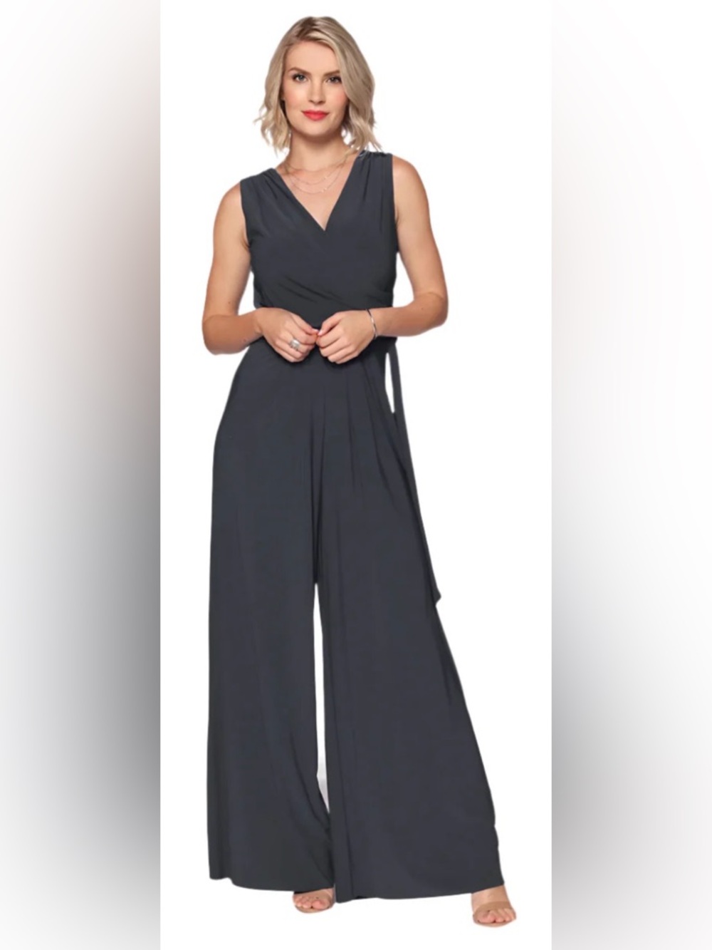 Last Tango Charcoal Sleeveless Wrap Jumpsuit